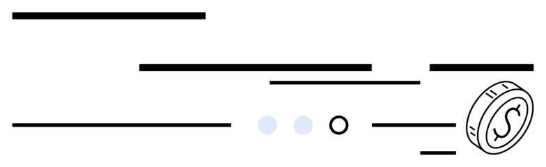 Black lines and a stylized dollar coin imply motion, speed, and efficiency. Ideal for finance, business, technology, e-commerce, transactions innovation progress. Abstract line flat metaphor