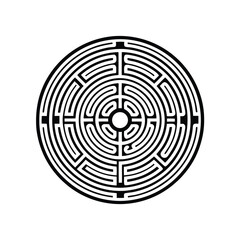 Generate a visually appealing and intricate circular labyrinth design using bold and clean lines.