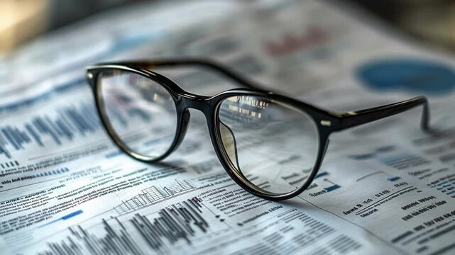 A close view of safety glasses resting on a production table with financial newspapers in the background showing headlines about inflations impact on the economy. - Powered by Adobe