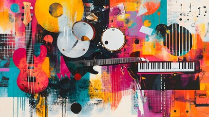 Abstract Colorful Musical Instruments Composition