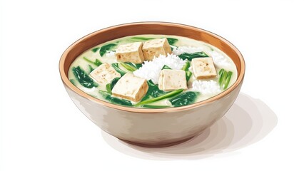 Tofu and Spinach Soup with Rice