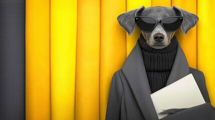 Stylish dog in sunglasses with a cool background. dogs, uniforms, creative