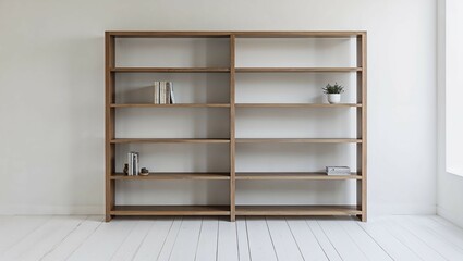 Empty wooden shelves offer square storage in a home interior