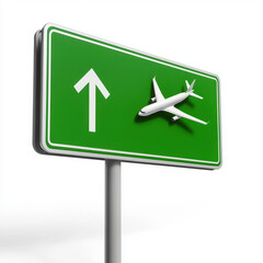Fototapeta premium Green airport sign with airplane graphic indicating direction