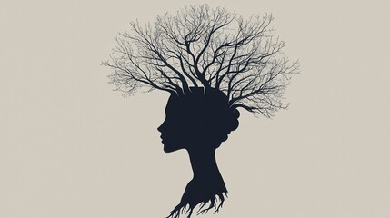 Fototapeta premium Minimalist Woman Silhouette with Tree Design for Nature and Environment Inspired Artwork