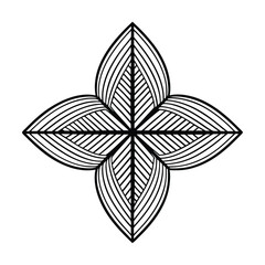 A minimalist design featuring a stylized leaf formed by intersecting lines, creating a geometric pattern.