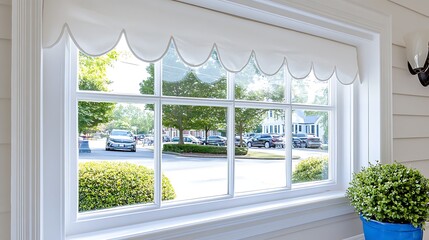 Fototapeta premium Scalloped Window Valance White Window Suburban View