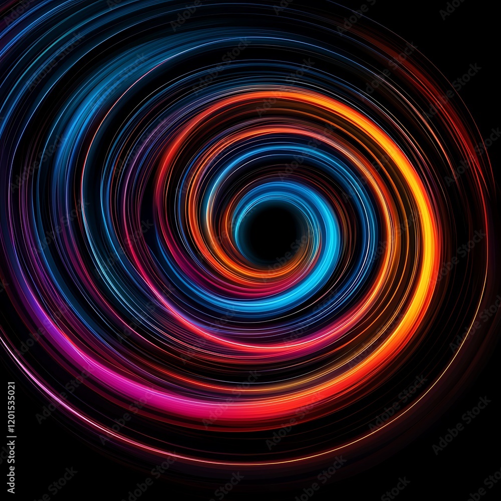 Poster a captivating abstract image featuring swirling light trails in a circular motion, glowing with vibr