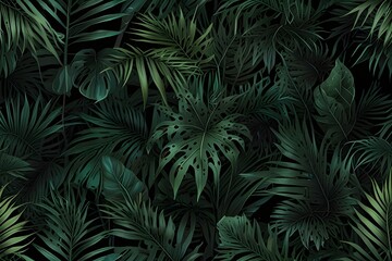 Tropical leaf Wallpaper, Luxury nature leaves pattern design, Green palm leaf line arts. Generative AI