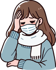 A girl wearing a sweater, she was gloomy and was holding her head,