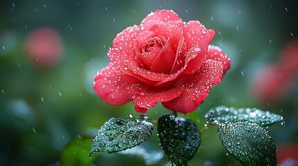 Red Rose Rain Drops Macro Photography