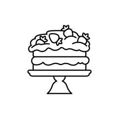 Homemade cake, line icon. Sponge with whipped cream and strawberry. Linear illustration, editable strokes