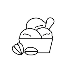 Ice cream in paper cup, line icon. Creamy balls with pistachios. Refreshing dessert in minimalist style. Modern icon, editable stroke. Best for menu, web design, app