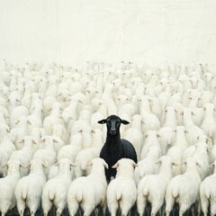 Fototapeta premium black sheep in the middle of a herd of white sheep