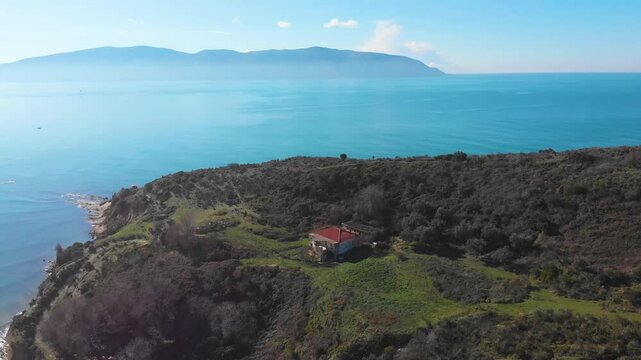 Porto Novo Beach, Zvernec, Vlore, Albania - Aerial Drone View of the Rocky Coastline