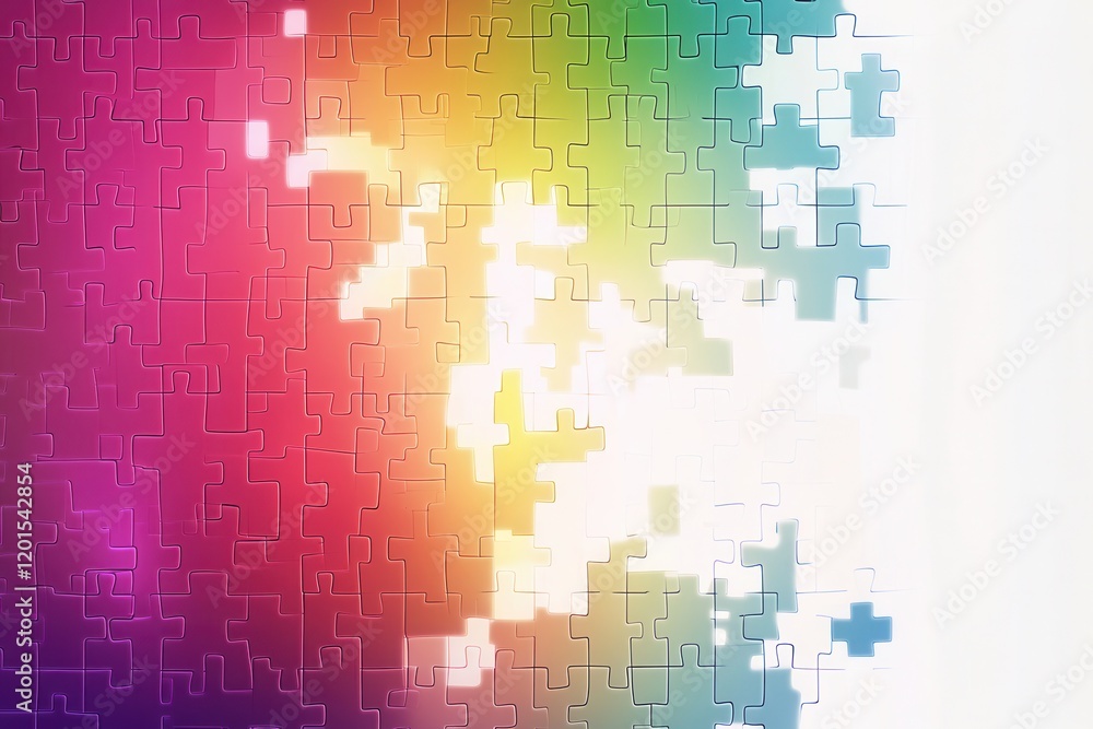 Poster Colorful Vector Illustration of Interlocking Puzzle Pieces Creating an Abstract Design with a Gradient Background for Creative Projects