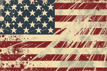 Faded American flag design layered over rustic wooden textures for vintage effect.