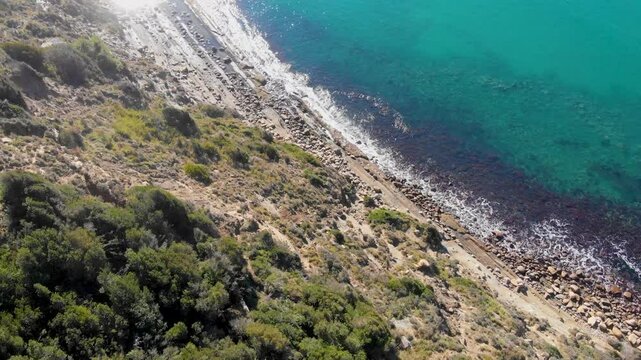 Porto Novo Beach, Zvernec, Vlore, Albania - Aerial Drone View of the Rocky Coastline