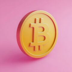 3d render cute bitcoin on pastel color background ,