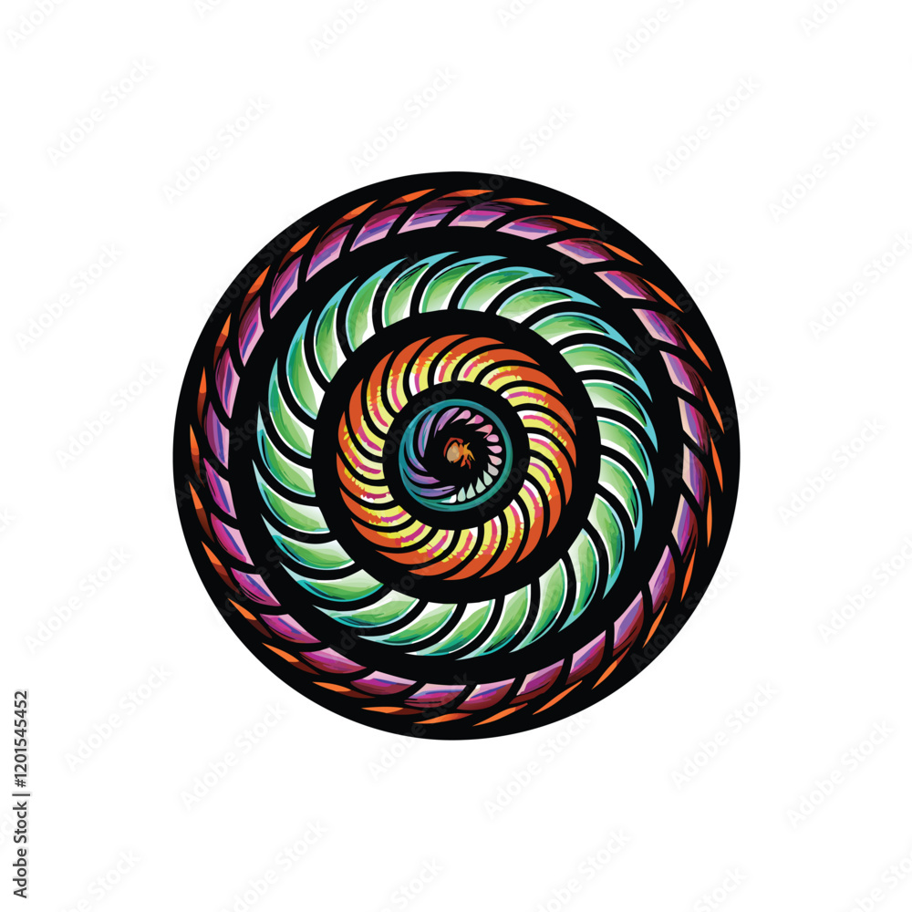 Poster generate an abstract spiral pattern with layered colors, resembling a swirling galaxy or a cosmic vo