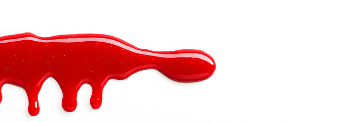 Red jam, red liquid or paint leaking or dripping from top to bottom, isolated on white