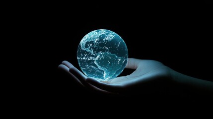 A hand grasping a radiant earth orb, representing global connectivity and technological advancement