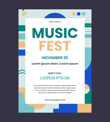 Colorful abstract geometric music festival poster vector template