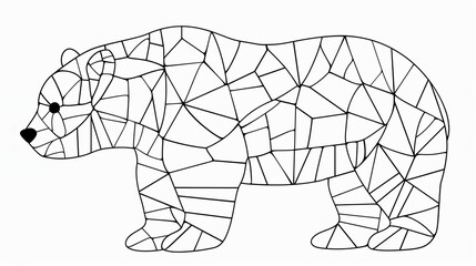 Big bear made of mosaic pieces, a coloring page with different geometric shapes and details