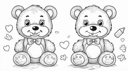 Fototapeta premium Two cute little bears in bow ties, coloring page for kids