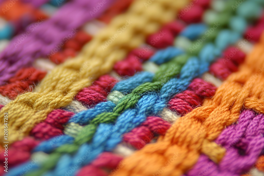 Poster vibrant close-up of colorful threads interwoven in a beautiful pattern, showcasing the art of weavin