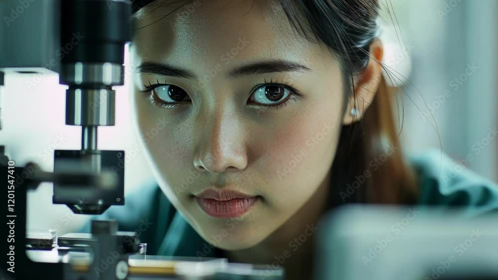 Poster a closeup of a workers face displaying concentration while operating a specialized machine emphasizi