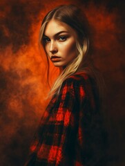 Fototapeta premium Photographie d'une jeune femme au milieu de fumées et du brouillard