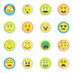 Pack of Emoji and Emotion Flat Icons