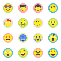 Pack of Emoji and Smiley Flat Icons