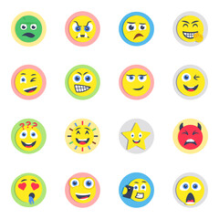 Fototapeta premium Pack of Emoji and Face Expression Flat Icons