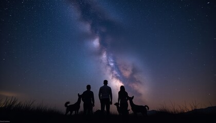 Group of people watching the Milky Way in the night sky