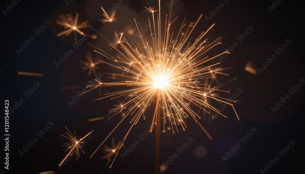 Poster close-up of a sparkling sparkler on a dark background