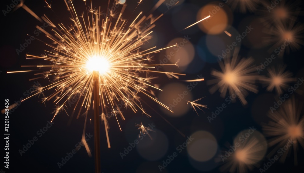 Poster close-up of a sparkling sparkler on a dark background