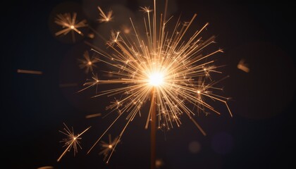 Fototapeta premium Close-up of a sparkling sparkler on a dark background