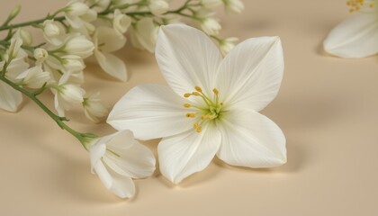 Close-up of white lilies on a beige background