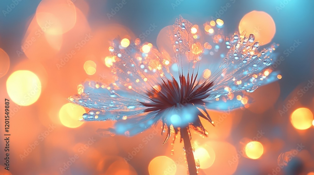 Aufkleber dreamy macro shot of a dandelion in chaotic background of soft bokeh with water droplets enhancing t