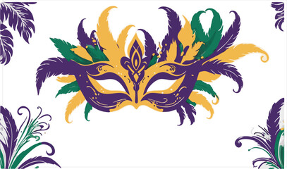 Colorful Mardi Gras Mask with Feathers and Festive Decoratio vektor 4 ku
