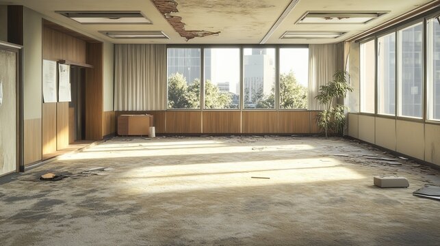 Abandoned Office Space City View Sunlit Decay