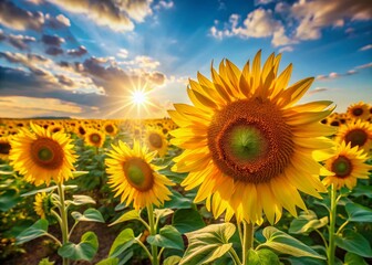 Obraz premium Sunflowers Swaying in Summer Breeze: Vibrant Field Landscape