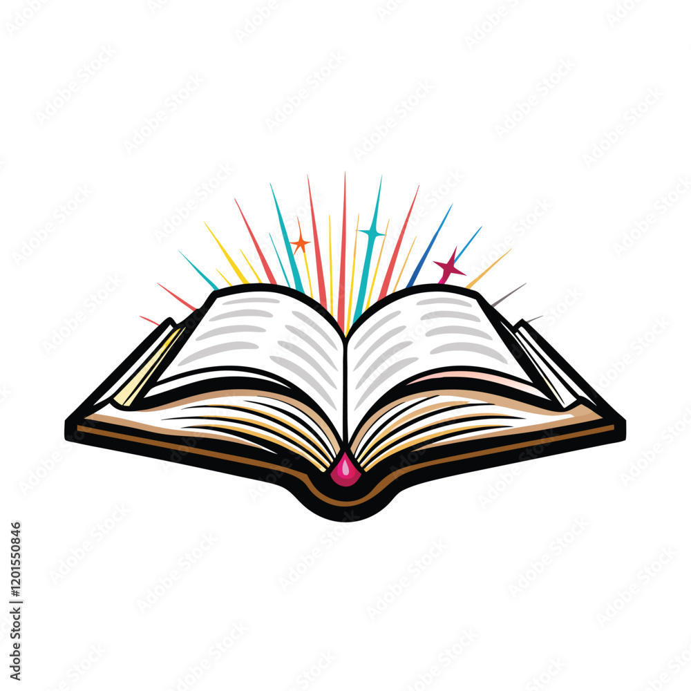 Aufkleber an open book with abstract rays emanating from the pages, symbolizing the power of knowledge and ima
