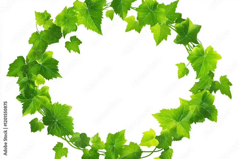 Poster beautiful vector illustration of intertwined green vines creating a circular frame with lush leaves 