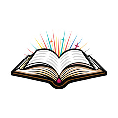 An open book with abstract rays emanating from the pages, symbolizing the power of knowledge and imagination.