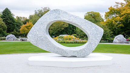 Fototapeta premium Modern Granite Sculpture in Garden Outdoor Art Hole in Stone
