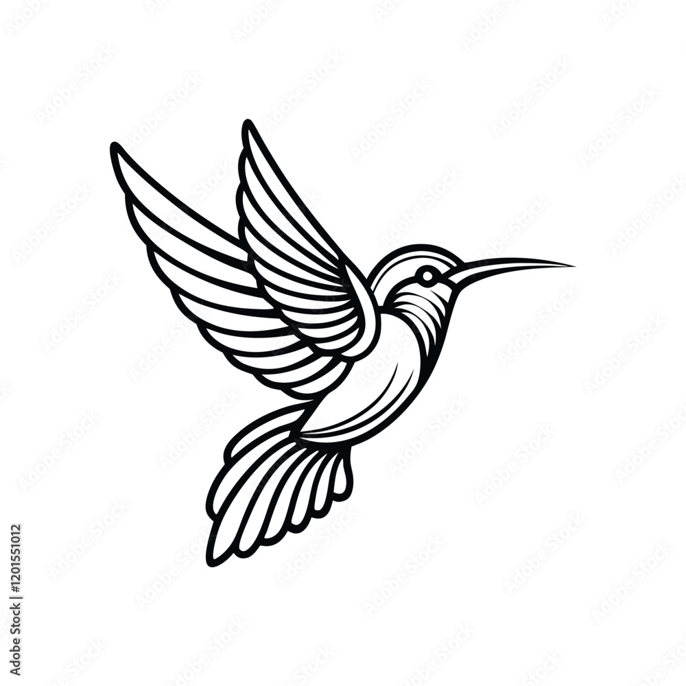 Poster create a simple line drawing of a hummingbird in mid-flight, capturing the movement and grace of its