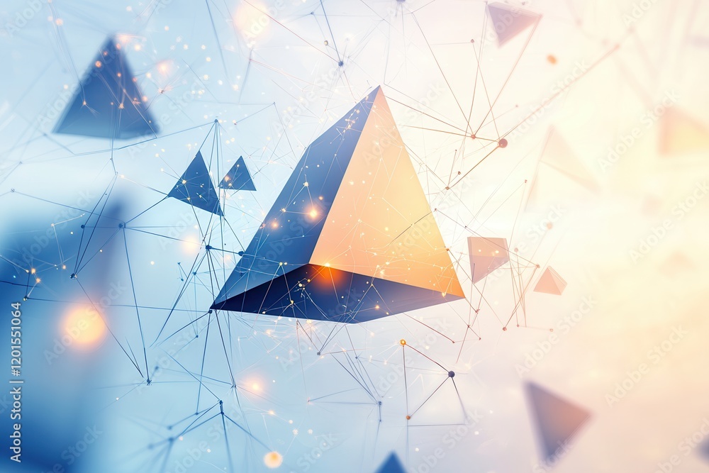 Poster abstract vector design featuring glowing geometric shapes and light effects, symbolizing innovation 